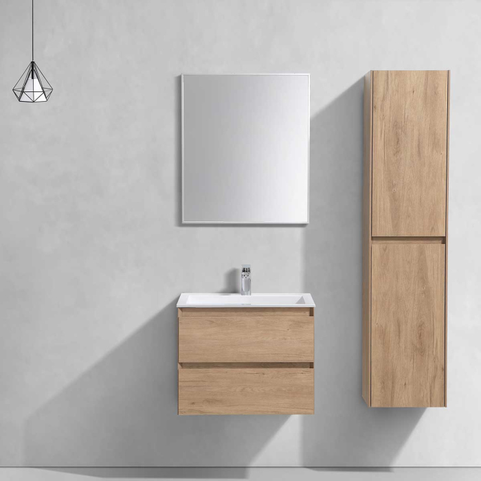 Тумба с раковиной Vincea Luka 600 подвесная, 2 выкатных ящика soft-close, N.Oak, VMC-2L600NO+VCB-13600G