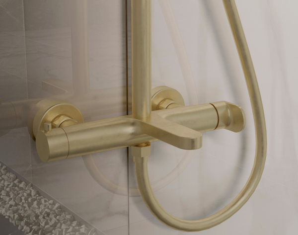 Душевая стойка Vincea Rondo VSFS-1R1BG с изливом, брашированное золото