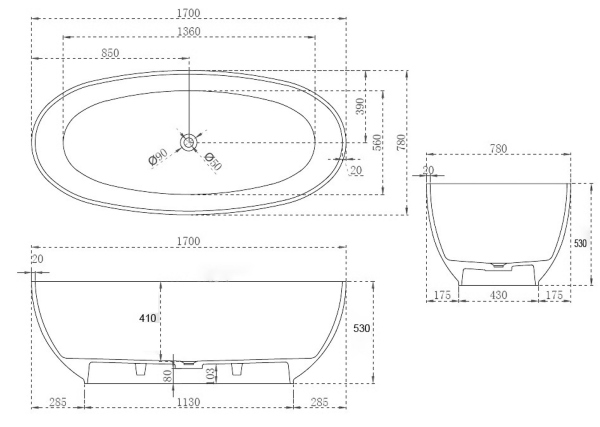 Прозрачная ванна ABBER Kristall AT9703Onyx черная