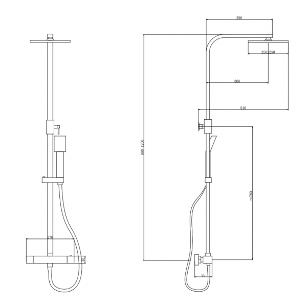 Душевая стойка ABBER Daheim AF8260B с термостатом без излива, черная матовая