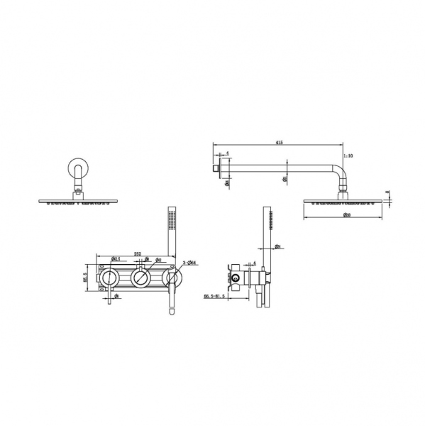 Душевая система ABBER Wasser Kreis 316 AF8118BG скрытого монтажа без излива, золото брашированное