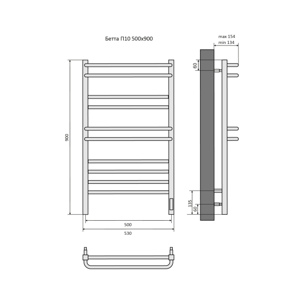 Полотенцесушитель электрический Aquatek Бетта П10 500х900 мм, черный муар, AQ EL KRC1090BL