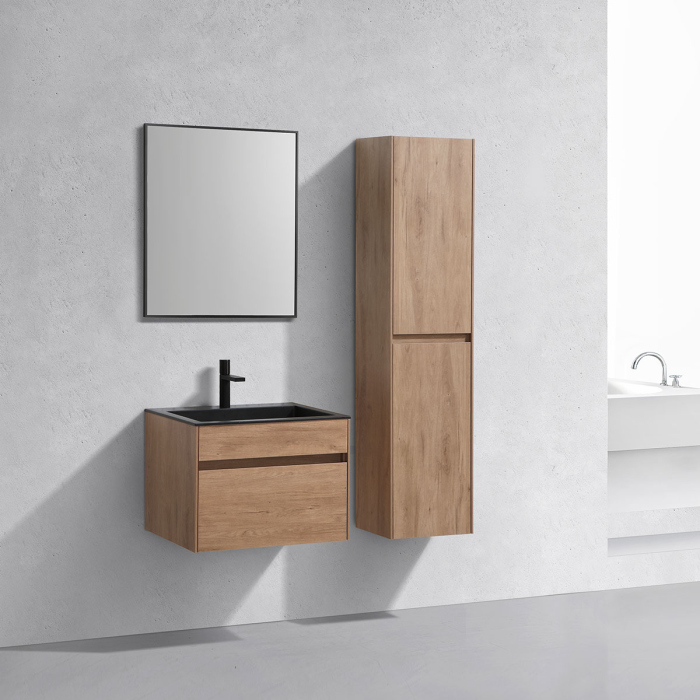 Тумба с раковиной Vincea Chiara 600 подвесная, 1 выкатной ящик soft-close, N.Oak, VMC-2C600NO+VCB-13600G