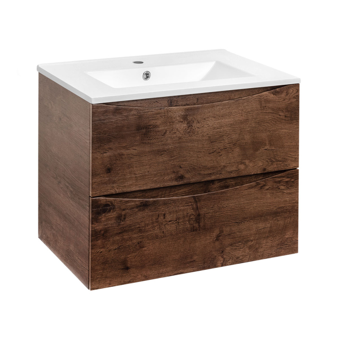 Тумба с раковиной Vincea Mia 700 подвесная, 2 выкатных ящика soft close, R.Wood, VMC-2MC700RW+VBS-13960