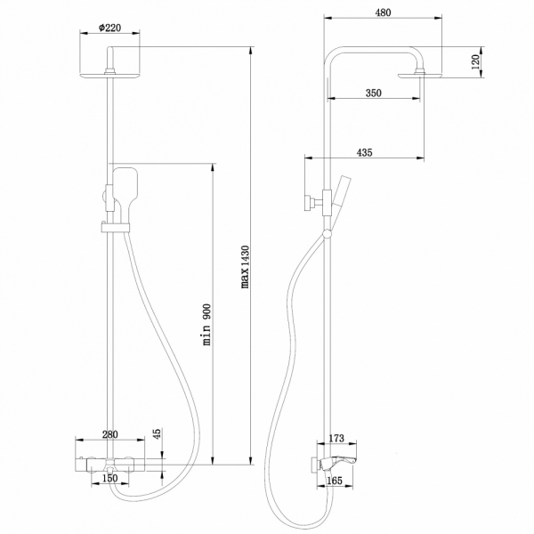 Душевая стойка ABBER Thermostat AF8516SPL с термостатом и изливом, сатин