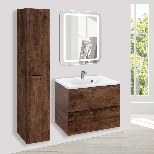 Тумба без раковины Vincea Mia 650 подвесная, 2 выкатных ящика soft close, R.Wood, VMC-2MA650RW