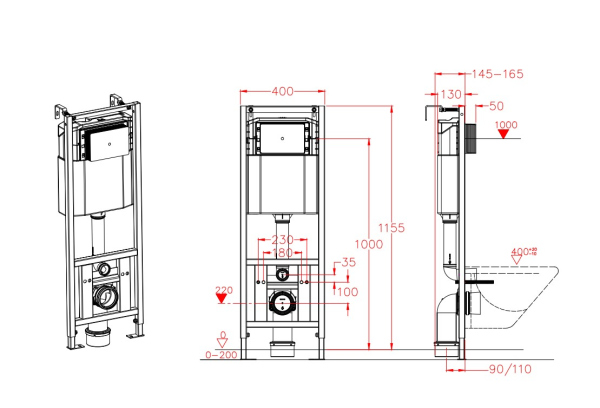 Инсталляция с белой клавишей D&K 400*165*1160мм (DI8640116)