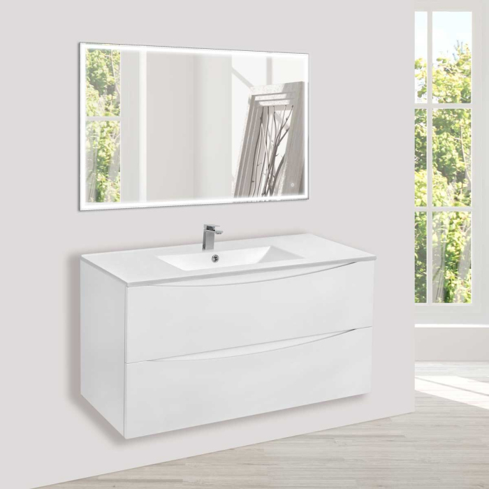 Тумба с раковиной Vincea Mia 1000 подвесная, 2 выкатных ящика soft close, G.White, VMC-2MC100GW+VBS-13100MA