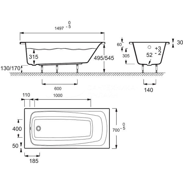Акриловая ванна Jacob Delafon Patio 150x70 E6810RU-00
