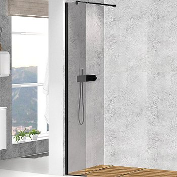 LIBERTA-L-1-25-GR-NERO Душевая перегородка, стекло графит, профиль чёрный, 246x1950 мм