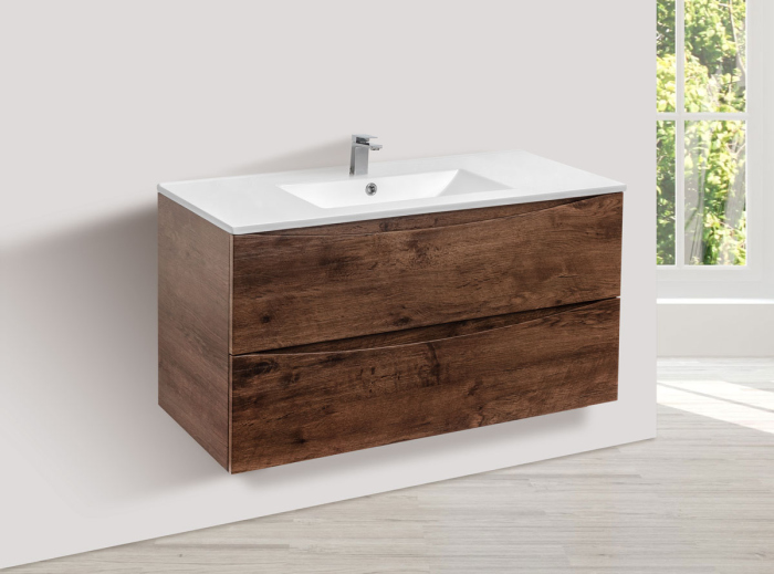 Тумба с раковиной Vincea Mia 1000 подвесная, 2 выкатных ящика soft close, R.Wood, VMC-2MC100RW+VBS-13100