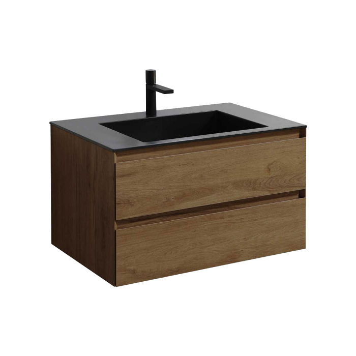 Тумба с раковиной Vincea Luka 800 подвесная, 2 выкатных ящика soft-close, T.Oak, VMC-2L800TO+VCB-13800G