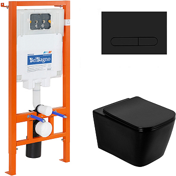 Комплект 4 в 1: Унитаз+сиденье+инсталляция+клавиша, Belbagno BB