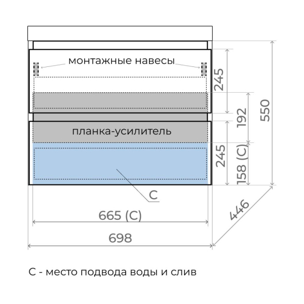Тумба без раковины подвесная "Манхэттен 70" ЭМАЛЬ 70 2 ящика PLUS олива, ЛС-00002364