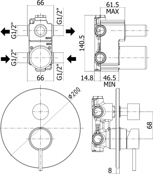 Смеситель Paffoni Light LIG018CR С ВНУТРЕННЕЙ ЧАСТЬЮ, для душа