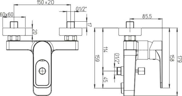 Смеситель Paini Flat KKCR1112SLMKM для ванны с душем