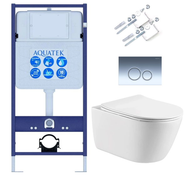 Комплект 5 в 1 Aquatek SET AQUATEK ОБЕРОН KDI18 (рама+ клавиша+ крепеж+унитаз AQ1363W-00+ сиденье)