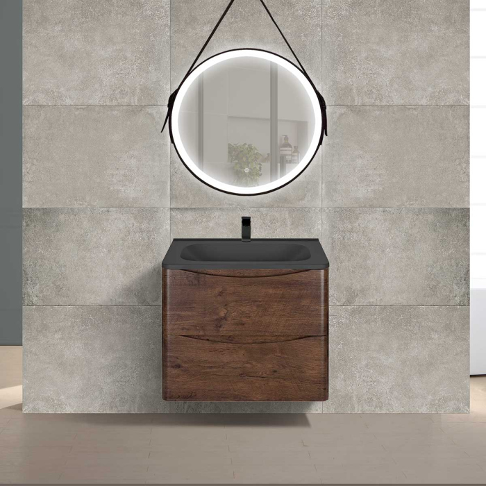 Тумба с раковиной Vincea Paola 600 подвесная, 2 выкатных ящика soft close, R.Wood, VMC-2P600RW+VCB-2VP600W