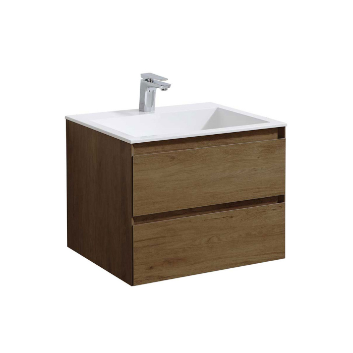 Тумба с раковиной Vincea Luka 600 подвесная, 2 выкатных ящика soft-close, T.Oak, VMC-2L600TO+VCB-13600W
