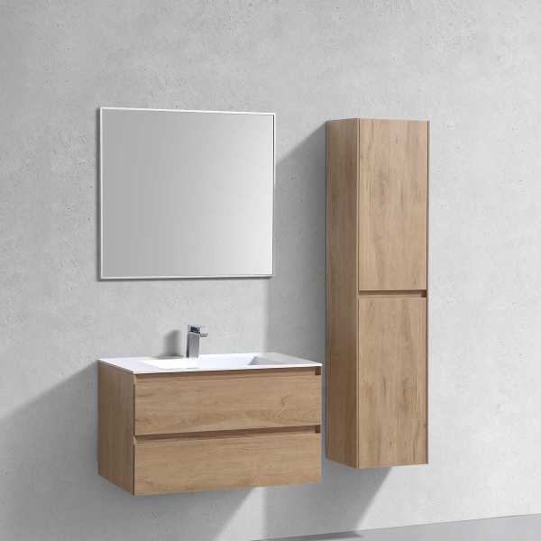 Тумба с раковиной Vincea Luka 800 подвесная, 2 выкатных ящика soft-close, N.Oak, VMC-2L800NO+VCB-13800W