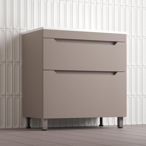 Тумба без раковины напольная "Остин" 80 2 ящ тауп темный эмаль PLUS, ЛС-00002398