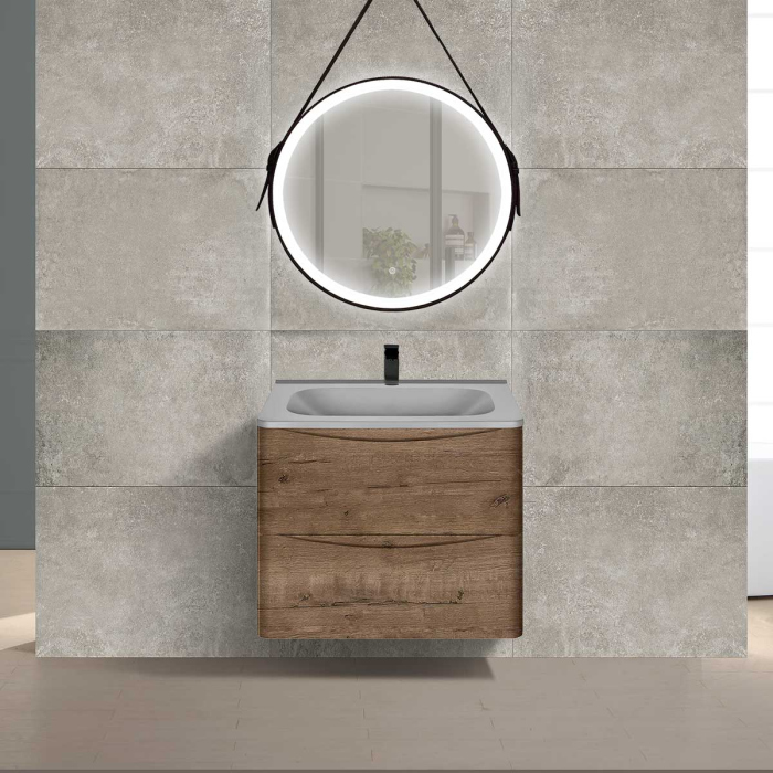 Тумба с раковиной Vincea Paola 600 подвесная, 2 выкатных ящика soft close, V.Oak, VMC-2P600VO+VCB-2VP600W