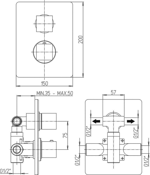 Термостат Paini Dax-R 84CR691TH С ВНУТРЕННЕЙ ЧАСТЬЮ, для душа