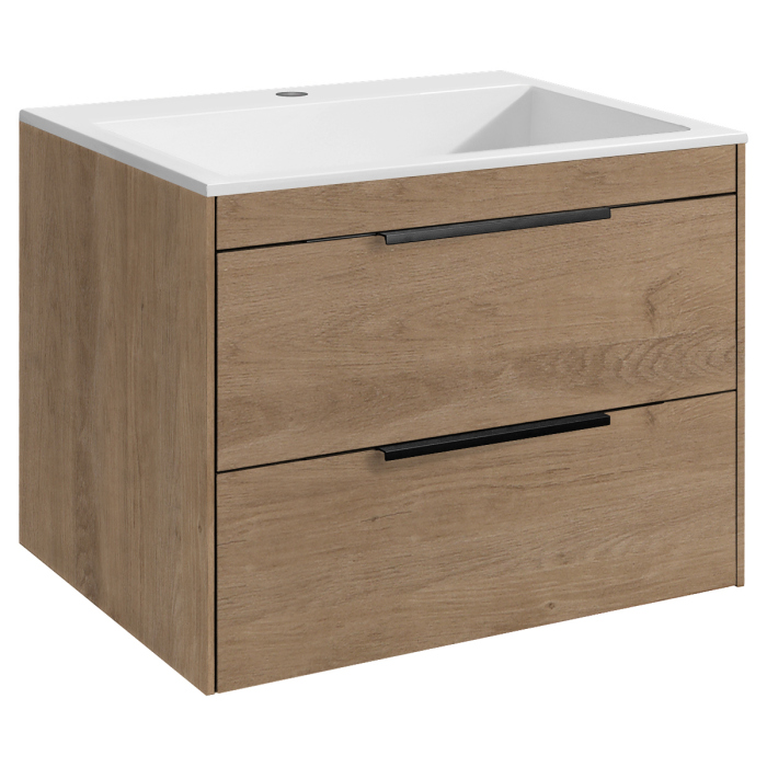 Тумба с раковиной Vincea Chiara 2D 600 подвесная, N.Oak, VMC-2C2600NO+VCB-13600G