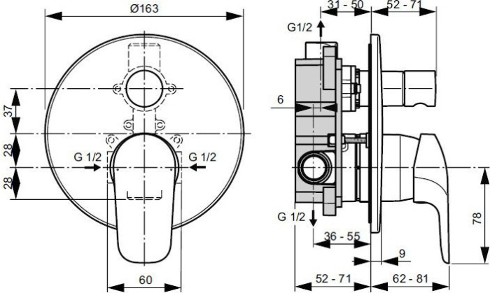 Смеситель Ideal Standard Ceraflex A6758AA С ВНУТРЕННЕЙ ЧАСТЬЮ, для ванны с душем