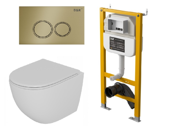 Комплект 3 в 1 D&K Унитаз подвесной безободковый, инсталляция, клавиша смыва (DS1391622)