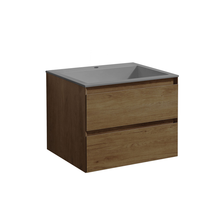 Тумба с раковиной Vincea Luka 600 подвесная, 2 выкатных ящика soft-close, T.Oak, VMC-2L600TO+VCB-13600G
