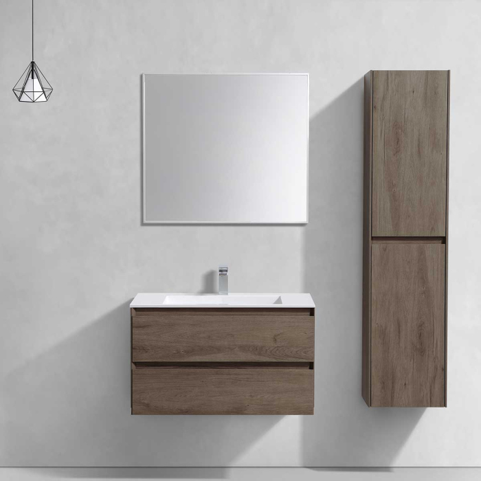 Тумба с раковиной Vincea Luka 800 подвесная, 2 выкатных ящика soft-close, R.Oak, VMC-2L800RO+VCB-13800W
