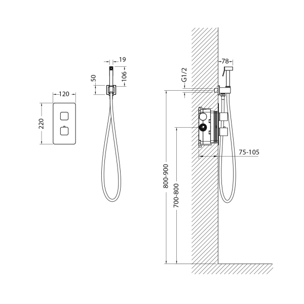 Смеситель TIMO встроенный с гигиеническим душем с термостатом золото матовое Petruma (5089/17SM)