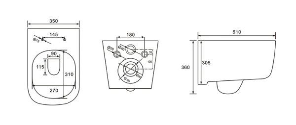 Унитаз подвесной безободковый AQUATEK ЛУГАНО AQ2002-00 510*350*360 мм