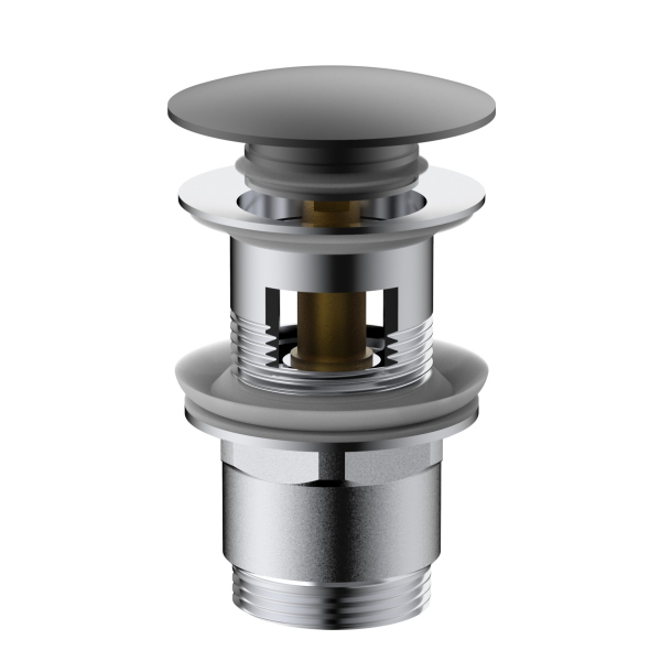 Донный клапан Vincea DPU-1B01GM клик-клак G1 1/4, с переливом, вороненая сталь Донный клапан Vincea DPU-1B01GM клик-клак G1 1/4, с переливом, вороненая сталь