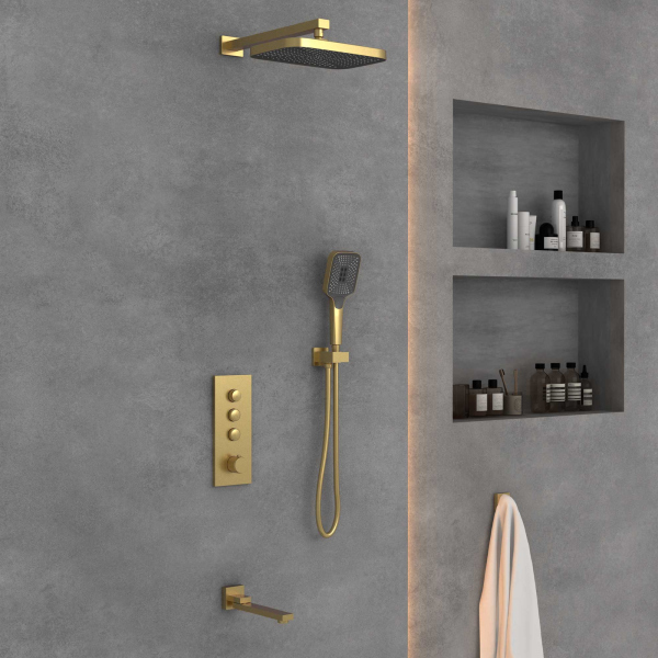 Душевой комплект Vincea VSFW-433T1BG встраиваемый, термостатический, 3 режима, брашированное золото