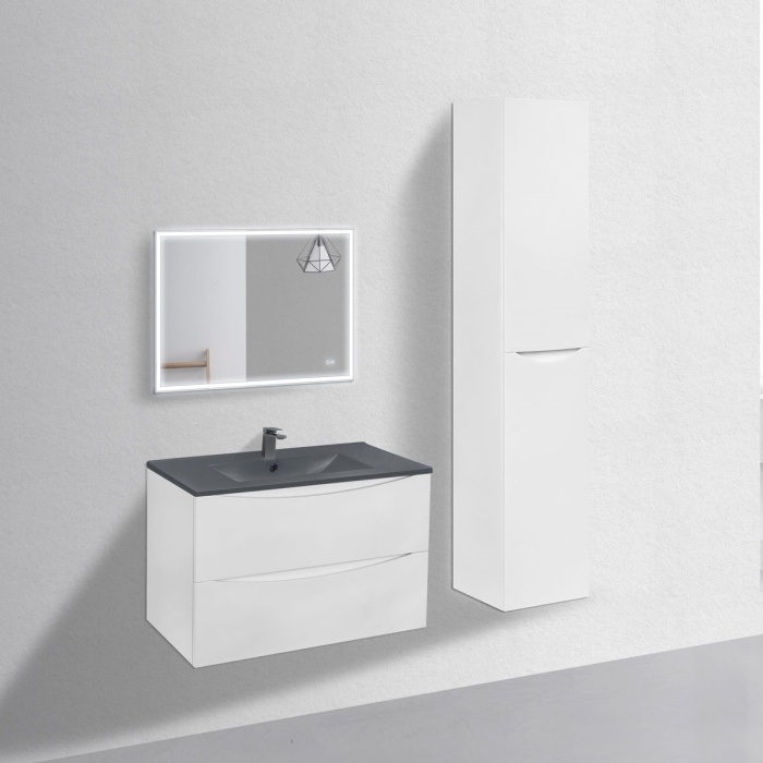 Тумба с раковиной Vincea Mia 800 подвесная, 2 выкатных ящика soft close, G.White, VMC-2MC800GW+VBS-13980MA