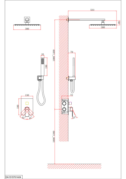 Душевая система для душа D&K встраиваемая матовый белый Bayern.Liszt (DA1515708A04)