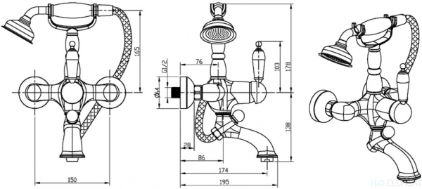 Смеситель Boheme Crystal 283-CRST для ванны с душем