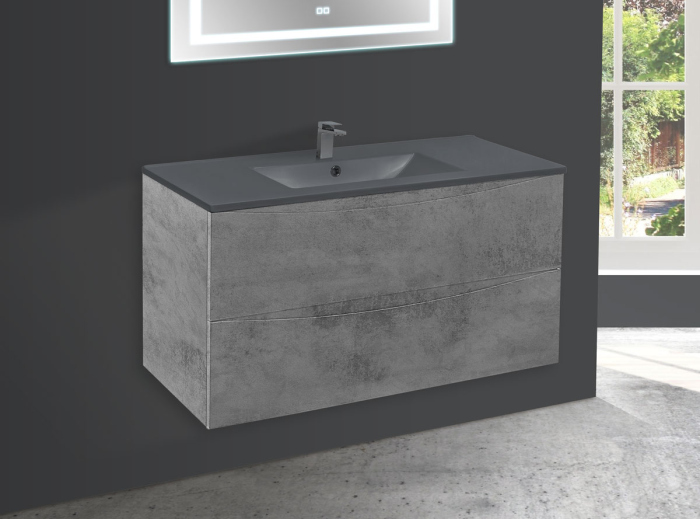 Тумба с раковиной Vincea Mia 1000 подвесная, 2 выкатных ящика soft close, Beton, VMC-2MC100BT+VBS-13100MB