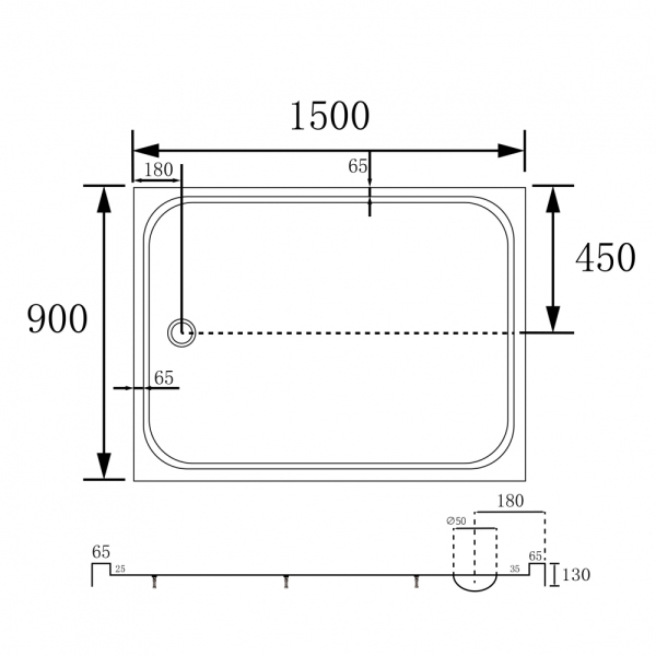 Душевой поддон ABBER AD3C159 150х90 прямоугольный, акриловый, белый