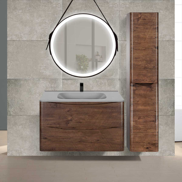 Тумба с раковиной Vincea Paola 800 подвесная, 2 выкатных ящика soft close, R.Wood, VMC-2P800RW+VCB-2VP800W