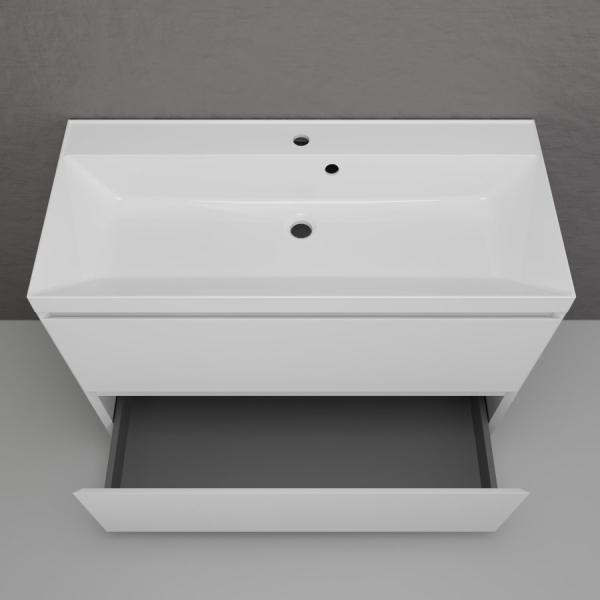 Тумба без раковины напольная "Манхэттен 100" ЭМАЛЬ 100 2 ящика PLUS белый матовый, ЛС-00002368