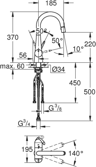 Смеситель Grohe Zedra 31203000 для кухонной мойки