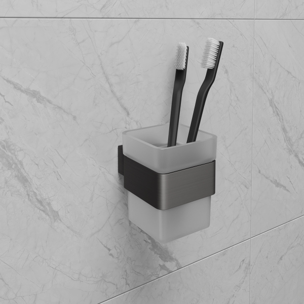 Стакан для зубных щёток Lemark SMOOTH LINE с держателем, графит (9736015) Стакан для зубных щёток Lemark SMOOTH LINE с держателем, графит (9736015)