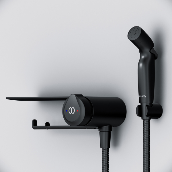 Смеситель TouchReel, монтируемый в стену с гигиеническим душем и полкой AM.PM X-Joy, F0H85A822