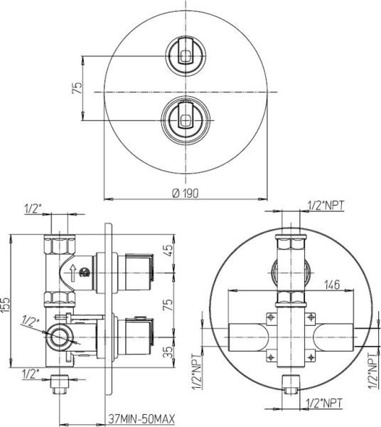 Термостат Paini Arena 92CR690TH С ВНУТРЕННЕЙ ЧАСТЬЮ, для душа