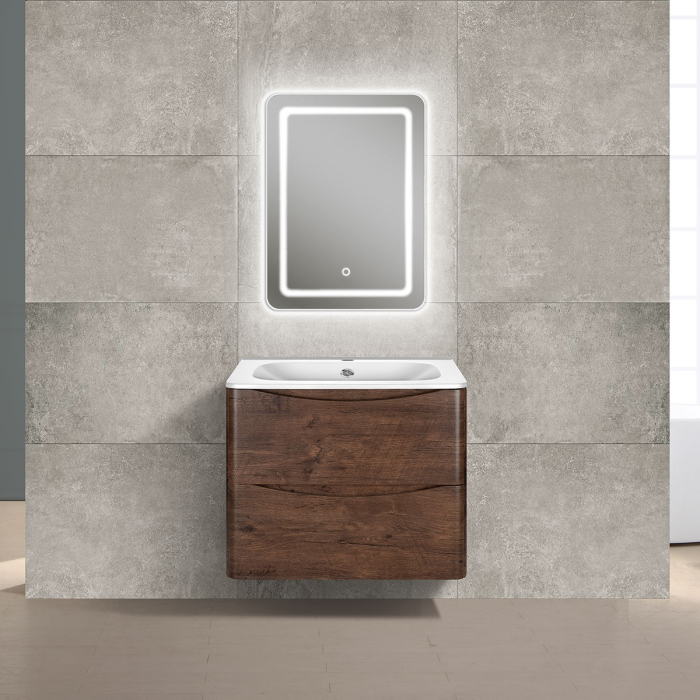 Тумба с раковиной Vincea Paola 600 подвесная, 2 выкатных ящика soft close, R.Wood, VMC-2P600RW+VCB-2VP600W