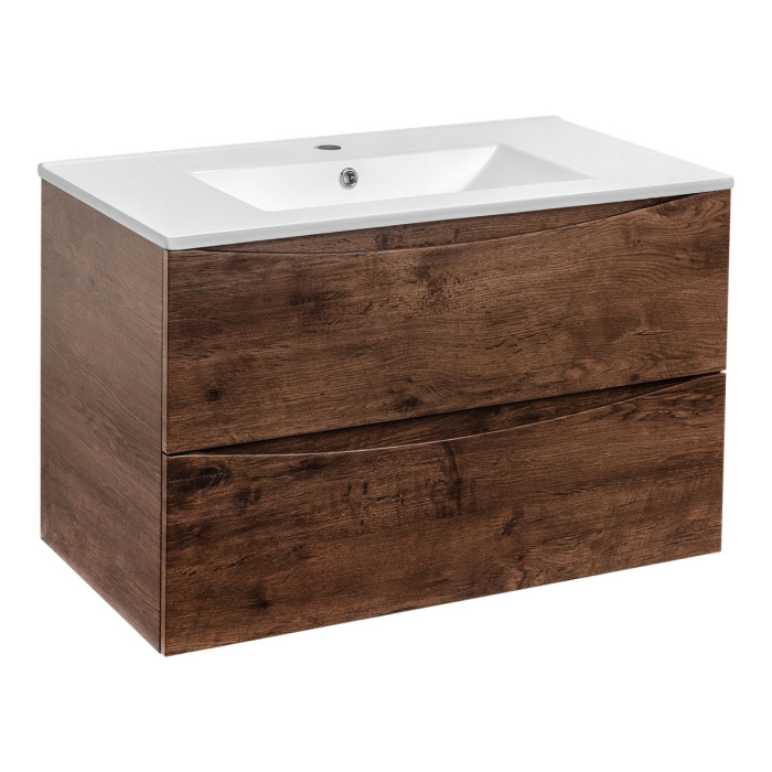 Тумба с раковиной Vincea Mia 750 подвесная, 2 выкатных ящика soft close, R.Wood, VMC-2MC750RW+VBS-13975MA