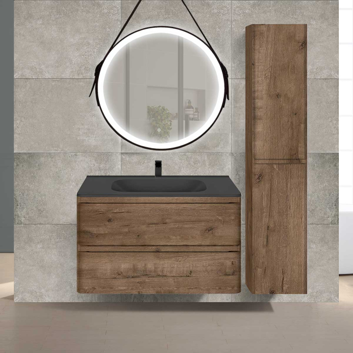 Тумба с раковиной Vincea Vico 800 подвесная, 2 выкатных ящика soft close, V.Oak, VMC-2V800VO+VCB-2VP800W
